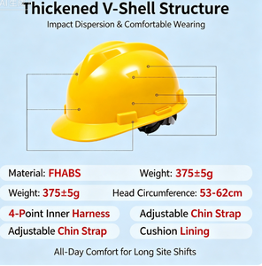 CE-gecertificeerde SunPPE 100CE helm met V-vormige constructie, 6 ophangpunten, beschermende uitrusting, zwart, geel, rood - Product Image 5