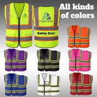 Gilet de sécurité réfléchissant vert personnalisé avec logo, bandes haute visibilité et fermeture éclair sur le devant pour les travailleurs de la construction et les équipes