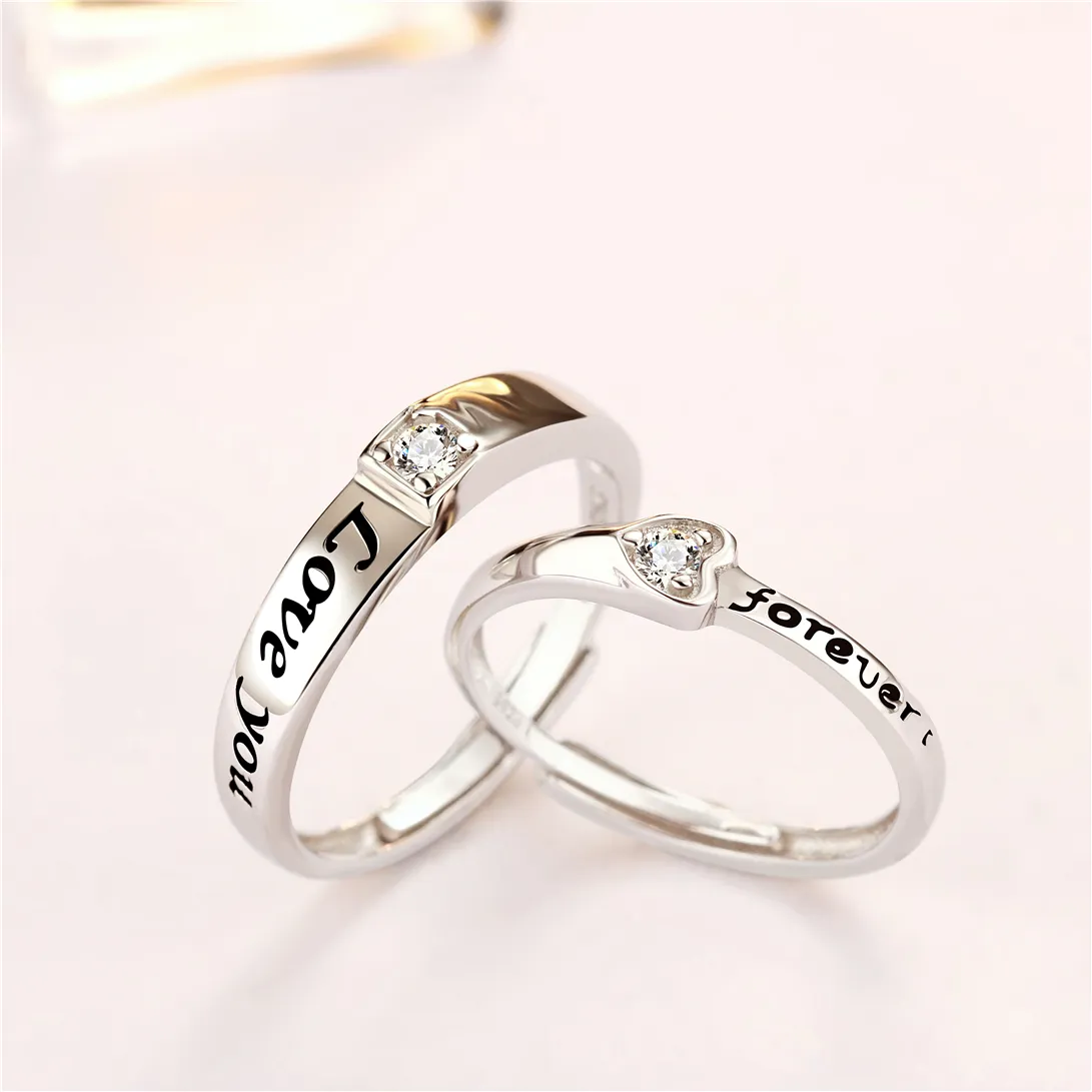 925 sterling silver LOVE YOU couple ring wedding ring open ring