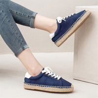 Chaussures en toile marine décontractées à la mode pour femmes, espadrilles à lacets, baskets antidérapantes pour femmes, plateforme en jute, chaussures confortables