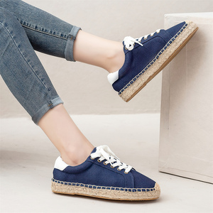 Zapatos de Lona Azul Marino Casuales de Moda para Mujer, Alpargatas con Cordones, <span class=keywords><strong>Zapatillas</strong></span> Antideslizantes para Mujer, Plataforma de Yute, Calzado Cómodo - Product Image 5