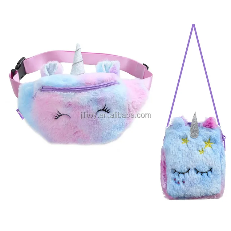 kids girls cartoon unicorn plush waist bags unicorns rainbow plush fuzzy fanny pack unicorn stuffed animal plush toy bag