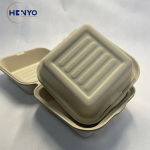 Comtomized Print Bagasse Disposable Takeout Fast Food Container Natural Color 6inches Burger Box