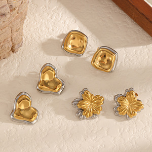 แฟชั่นทูโทนทองชุบสแตนเลสสตีลต่างหูรูปหัวใจรูปดอกไม้สำหรับผู้หญิงของขวัญเครื่องประดับ TE60495-M - Product Image 3