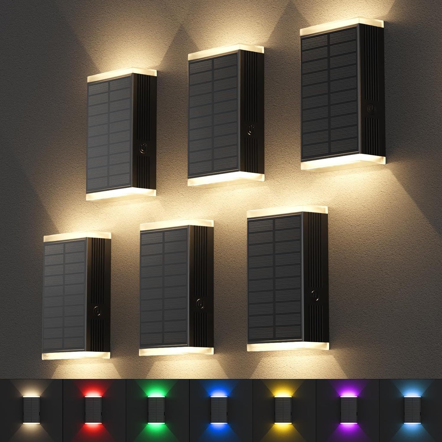 Solar LED Wall Lamp RGBW Solar Lights Wall Sconce up Down Light Focused Leds for Outdoor Garden Yard Fence