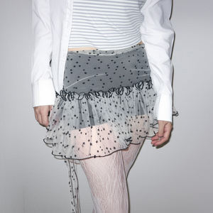 Mini-jupe en maille à imprimé étoile style Y2K pour femmes, taille basse, froncée, coupe trapèze, aspect transparent, jupe courte avec doublure intérieure - Product Image 2