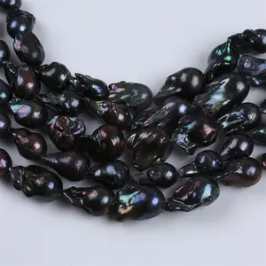 15-22mm Black Real Loose Beads Freshwater Large Size Baroque Pearl Strand