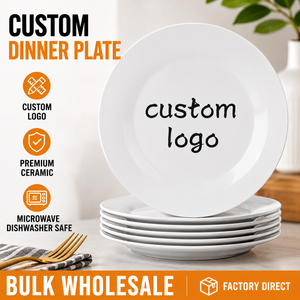 Plato <span class=keywords><strong>de</strong></span> Cena <span class=keywords><strong>de</strong></span> Cerámica Blanca con Logotipo Personalizado al por Mayor, Plato Redondo <span class=keywords><strong>de</strong></span> Porcelana para <span class=keywords><strong>Restaurante</strong></span>, <span class=keywords><strong>Vajilla</strong></span> para Hotel OEM ODM - Product Image 1