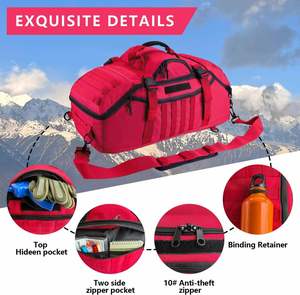 Sac de sport tactique en denim 55L 3-en-1 avec fermeture éclair, sac à dos tactique MOLLE pour le sport, la gym et les activités de plein air, rouge - Product Image 3
