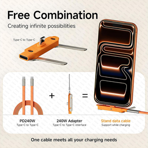 Câble de chargeur invisible avec support 2-en-1, câble invisible latéral 240W, support de téléphone pliable pour smartphones et tablettes - Product Image 3