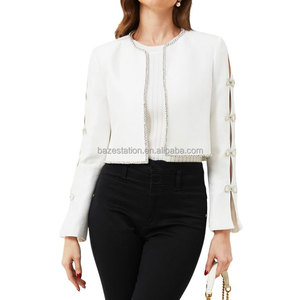 <span class=keywords><strong>Chaqueta</strong></span> de Mujer con Cuello Redondo, Sin Botones, Forro de Seda, Bordado Vintage, Manga Larga - Product Image 3