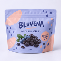 Sachet d'emballage personnalisé à fermeture éclair pour myrtilles séchées, film haute barrière et sachet refermable pour snacks aux fruits