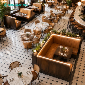 Modern Customized Leather Booth Seating With LED Light Strip Vintage Solid Wood Restaurant Table Dining Chair For Dinning - Product Image 1