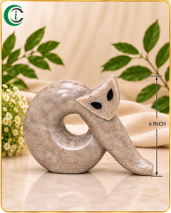Elegante Figura de Gato de Mármol CCI de 6 Pulgadas, Estatua de Animal de Piedra Natural Beige para Decoración de Mesa en Hogar, Oficina u Hotel, Estilo Contemporáneo - Product Image 3