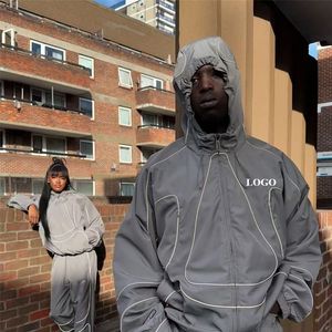 Мужской спортивный костюм на молнии, свободного кроя, укороченный, из нейлона, не мнется, коричневый, 78% нейлон, светоотражающий, удлиненный, укороченный, свободный, ветрозащитный - Product Image 3