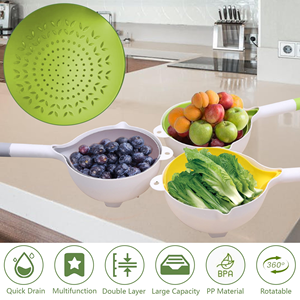 Panier de drainage double couche en plastique pour légumes et fruits, bac de lavage créatif et moderne pour la maison - Product Image 4