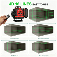 Niveau laser 4D 16 lignes robuste, auto-nivelant, batterie lithium rechargeable, IP54, avec mallette de transport pour la rénovation de la maison
