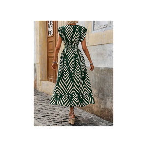 Robe Courte Décontractée Vintage Imprimée à Manches Courtes pour Femme avec Motif Animalier Rayé et Ceinture à Lacets pour l'Été et l'Automne - Product Image 3