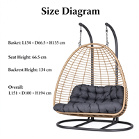 Fauteuil suspendu double ovale d'extérieur avec support et coussin en rotin PE, design moderne pour cour et mobilier d'extérieur