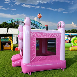 Château gonflable rose en forme de papillon pour enfants, avec murs en filet sécurisés, idéal pour les fêtes en plein air dans le jardin. - Product Image 6