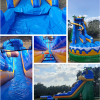 Toboggan aquatique gonflable commercial Jaguar Tropical Air avec piscine pour enfants et adultes, idéal pour les fêtes estivales en extérieur et la location commerciale