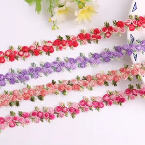 Guanlong 브랜드 고품질 다채로운 꽃 쉬폰 트림 로즈 패브릭 레이스