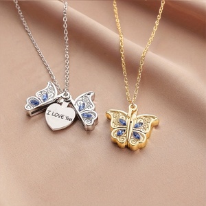 Collana con Ciondolo a Forma di Cuore e Farfalla Apribile per Donna, Incisione 'Ti Amo', Romantica Proposta per San Valentino - Product Image 2