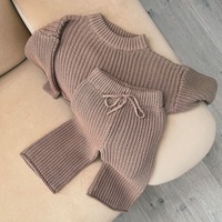 Ensemble de pulls d'hiver personnalisés de couleur unie pour enfants filles chandails tricotés pour bébé nouveau-né garçon manches longues 2 pièces costume de vêtements