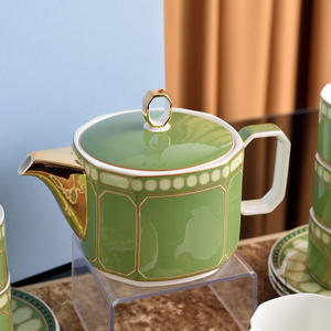 Nouvel ensemble de café en porcelaine fine écologique de luxe vert royal européen 15 pièces - Product Image 3