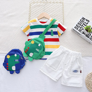 Costume d'été pour garçon - ensemble deux pièces élégant et stylé pour enfant avec sac dinosaure - tendance - Product Image 4