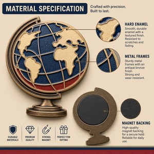 Imán de nevera vintage de viaje con diseños de maleta, brújula, cámara, globo, tarjeta de embarque y montaña, en bronce antiguo - Product Image 4
