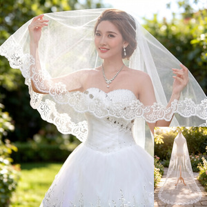 <span class=keywords><strong>Voile</strong></span> de mariée vintage court type mantilla avec dentelle appliquée effet cils, <span class=keywords><strong>voile</strong></span> monocouche - Product Image 5