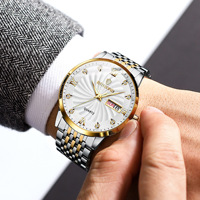 Montre-bracelet de luxe pour homme, chiffres romains, index en cristal, double affichage de la date et du jour, aiguilles lumineuses, bracelet en acier inoxydable, montre habillée