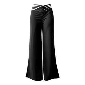 Pantalon décontracté taille haute pour femme, style européen et américain, coupe large, élégant, évasé, pour le bureau, avec ceinture ajourée - Product Image 5