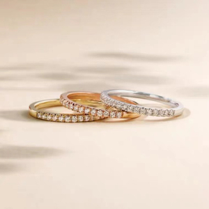 14k jaune or demi Halo Style Match bande blanc <span class=keywords><strong>d</strong></span> couleur Moissanite femmes mariage véritable or éternité bande anneaux - Product Image 4