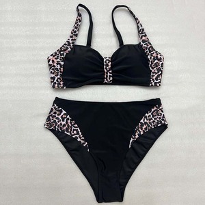 <span class=keywords><strong>2</strong></span> días de envío rápido de talla grande Sexy sólido leopardo empalme alta Wist dos piezas Bikini ropa de playa traje de baño mujeres traje de baño - Product Image 4