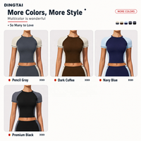 Ensemble de yoga Dingtai pour femmes, 2 pièces, haut court color block, leggings de compression taille haute effet push-up 7/8