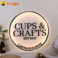Enseigne lumineuse LED ronde personnalisée en acrylique, logo rétroéclairé, enseigne murale, halo lumineux blanc chaud pour salon, boutique, bureau