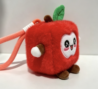 Schattig vierkant appelvormig knuffelpluche speelgoed met traagschuim binnenkant, pluizig fruit sleutelhanger met koordje voor kinder verjaardagscadeau groothandel