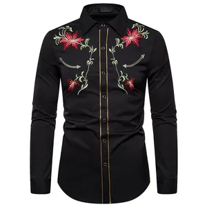 Camisa slim fit masculina personalizada, camisa com logotipo bordado floral para homens casuais