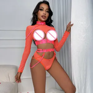 3 Stuk Doorzichtig Blote Borst Nude Pure Mesh Femme Hot Transparant Bh Vrouwen Ondergoed Sexy Kousenband Lingerie - Product Image 1