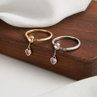 Fijne Sieraden Ring Verguld Valentijnsdag Cadeau Vrouwen 925 Zilver Roze Loveheart Hanger Ring Verstelbaar