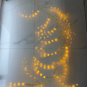 Ramoscello decorativo a LED in argento dorato con coda con catena luminosa a filo metallico
