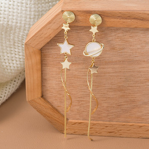 Pendientes Asimétricos de Estrella y Luna con Borlas, Plata S925, Estilo Coreano para Mujer, Joyería de Moda para Fiestas y Uso Diario - Product Image 3