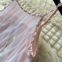 Robe longue féminine en tulle brodée de fleurs 3D, sans manches, coupe trapèze, élégante, style féerique, pour soirée d'été