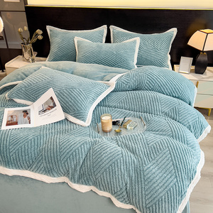 Weiche Winter Taffia Milch Samt 4PCS Blatt Sets Verdicken Warme Flanell Fleece Bettwäsche Kits Quilt Cover Kissen bezug für Doppelbett - Product Image 3
