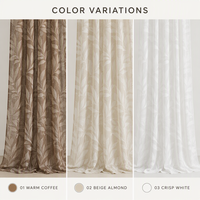 Rideaux transparents jacquard à motifs de feuilles élégantes de style nordique, couleurs terreuses, panneaux de fenêtre pour chambre à coucher et salon