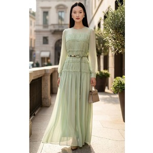 beige green dress Rouched and Ruffled Button Front Maxi – RubyClaire Boutique main image 1