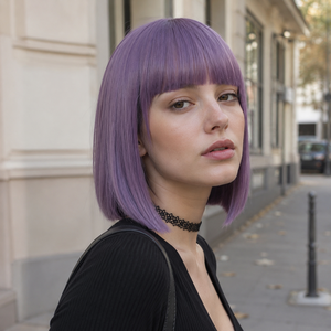 Perruques synthétiques courtes bob violet lavande avec frange, résistantes à la chaleur, aspect naturel, ajustables, sans colle, vente en gros, fabricant OEM/ODM - Product Image 6