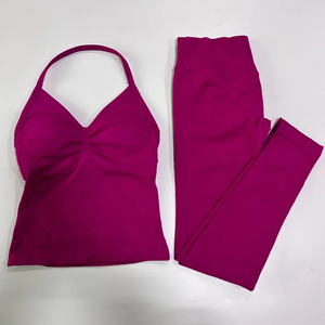 Conjunto de leggings para mujer, conjunto de yoga sin costuras, tops sin espalda, traje de cintura alta con efecto fruncido, <span class=keywords><strong>ropa</strong></span> de <span class=keywords><strong>fitness</strong></span>, <span class=keywords><strong>ropa</strong></span> <span class=keywords><strong>deportiva</strong></span> para gimnasio con efecto fruncido - Product Image 3